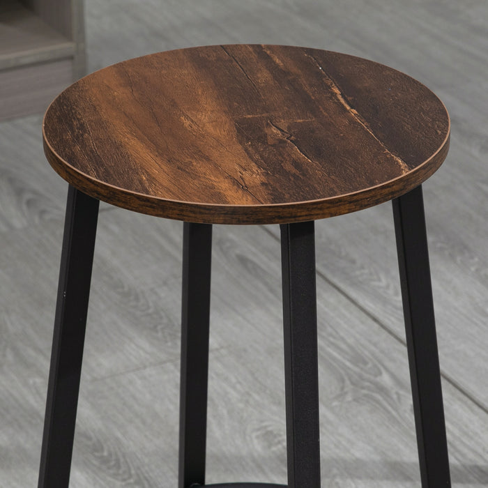 Set of 2 Industrial Bar Chairs with Steel Legs - Rustic Brown Stools with Round Footrest for Dining & Kitchen - Perfect for Home Bar and Entertaining Spaces