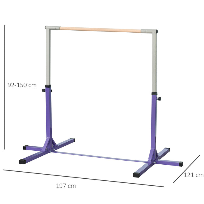Adjustable Horizontal Gymnastics Bar in Purple - Steel Frame, Junior Kip High Bar for Home Gym Training - Ideal for Children's Gymnastic Development & Fitness