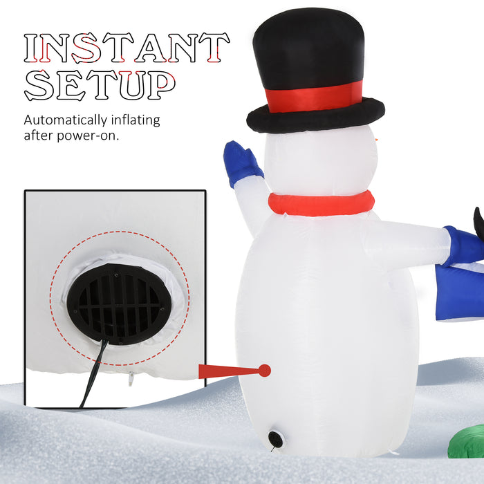 Inflatable Snowman & Penguin with North Pole Sign - 1.9m LED-Lit Christmas Holiday Yard Decor - Perfect for Indoor/Outdoor Festive Lawn Display