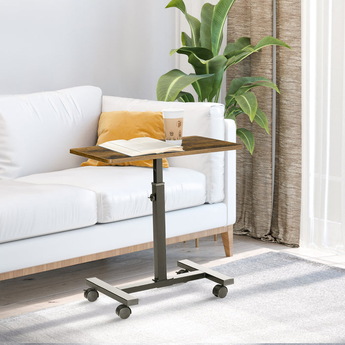 Rolling Laptop Stand with Wheels - Adjustable Overbed Sofa Side Table for Home Office, Rustic Brown - Convenient Workstation for Bedridden Users or Remote Workers