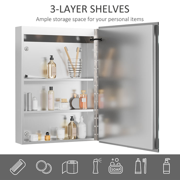 Wall-Mounted LED Mirror Cabinet with Shelves - Touch-Sensitive Illumination for Bathroom Organization - Ideal for Makeup and Cosmetic Storage