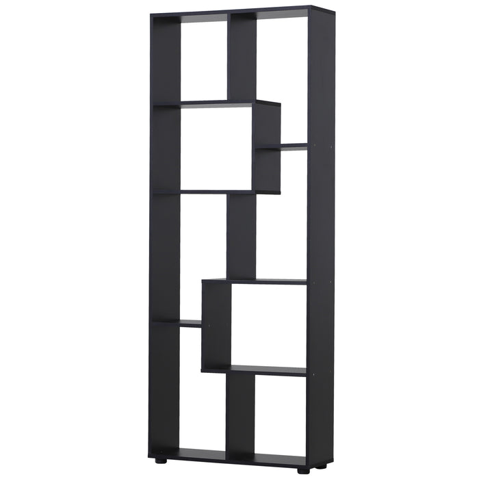 Freestanding 8-Tier Bookcase with Melamine Surface - Modern Black Home Display Storage Unit with Anti-Tipping Foot Pads - Ideal for Organized Book Lovers and Display Enthusiasts