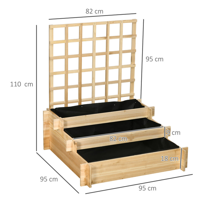3 Tier Garden Planter with Trellis - Wooden Raised Beds for Vine Climbing, 95x95x110cm in Natural Tone - Ideal for Garden Enthusiasts and Urban Farmers