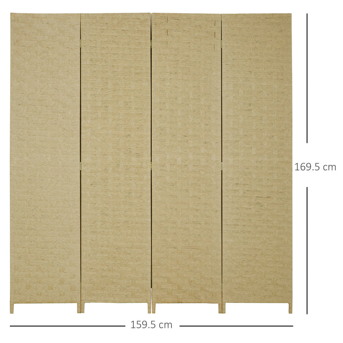 Wave Fibre 4-Panel Room Divider - Freestanding Folding Privacy Screen, Partition Wall for Bedroom and Office - Indoor Space Separator, 170 cm Height, Brown