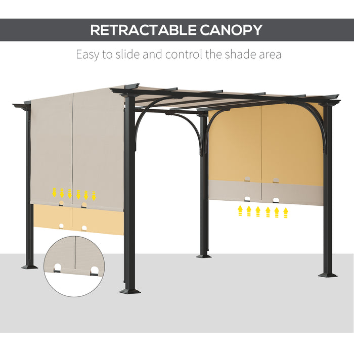 Outdoor Retractable Pergola 3x3m - Adjustable Canopy Gazebo for Garden, Beige - Ideal for Patio Shelter and Backyard Shade