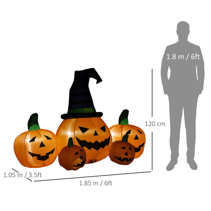 Large 6ft Inflatable Halloween Pumpkin with Hat and LED Lights - Includes Four Mini Pumpkins, Blow-Up Outdoor Decoration - Quick Setup for Festive Garden Display