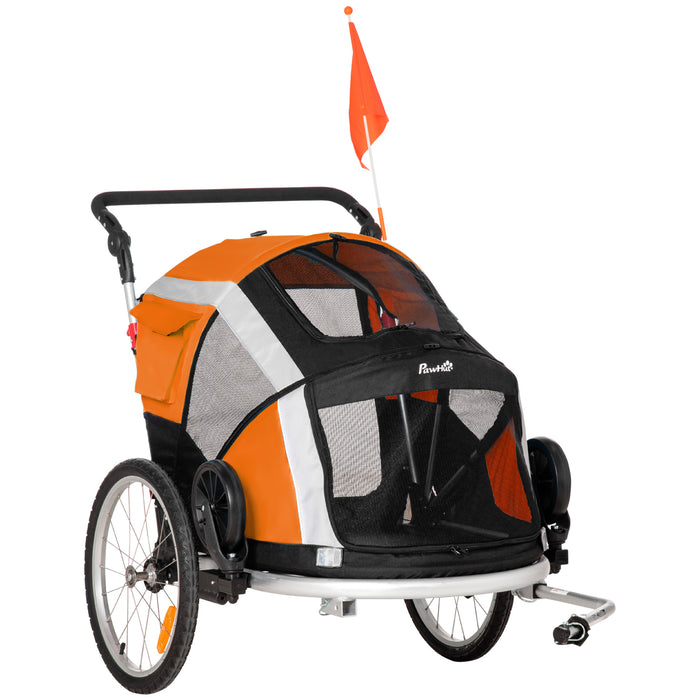 2-in-1 Large Dog Bike Trailer and Pet Stroller - Foldable Aluminium Frame Bicycle Carrier with Safety Leash, Hitch Coupler, and Flag - Outdoor Travel Solution for Pet Owners