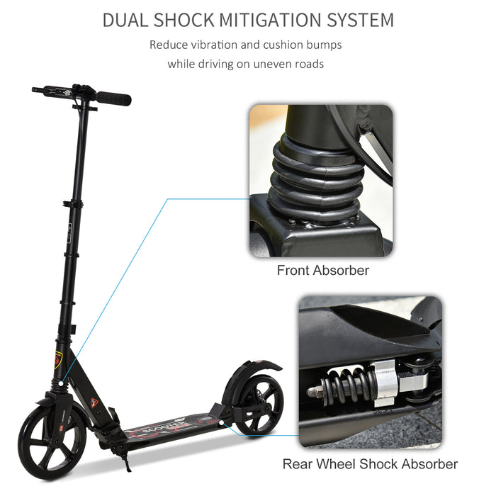Adjustable Aluminum Teens & Adults Kick Scooter - Foldable with Dual Brakes & Shock Mitigation, 95.5-110.5cm Height - Ideal Ride-On for Ages 14+ in Black