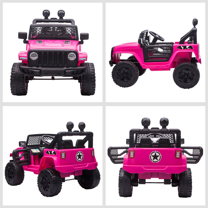 12V Electric Ride-On Car with 2 Motors - Off-Road Truck for Kids with Suspension and Lights - Pink Toy Vehicle with Parental Remote Control and Horn