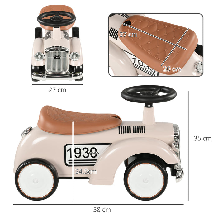 Ride-On Toddler Foot-to-Floor Slider - Storage Compartment & Playful Horn, Cream White - Ideal for Kids Aged 12-36 Months