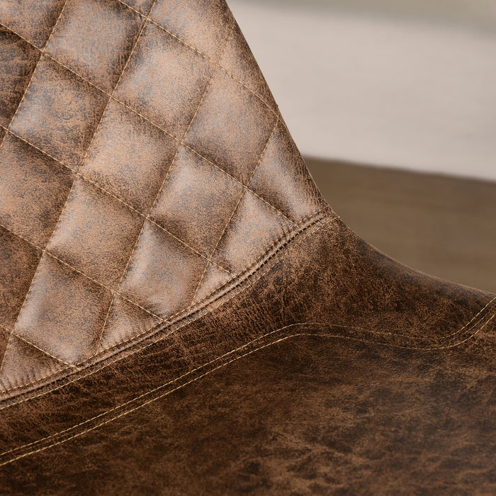 Vintage-Style Microfiber Bar Stools - Set of 2, Quilted Tub Design, Padded Seat with Steel Footrest - Comfortable Seating for Home, Cafe, Kitchen, Brown