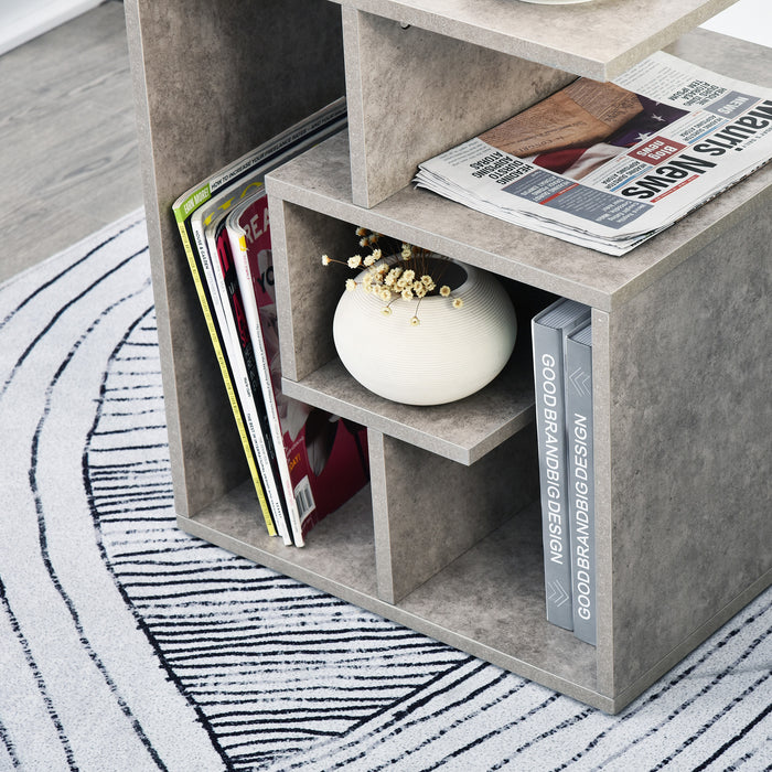3-Tier Side Table with Open Storage - Living Room End Table Organizer, Cement Color - Ideal for Space Saving & Home Décor