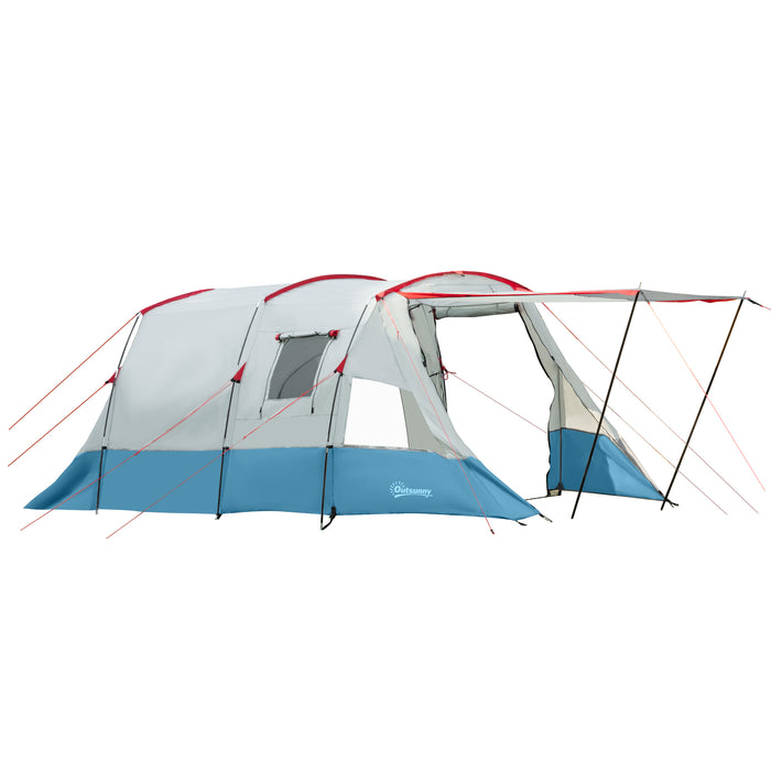 Extra-Large 6-8 Person Tunnel Tent with Bedroom and Living Space - Waterproof Family Camping Shelter with Sewn-in Groundsheet, Triple Entrances - Fishing Adventures, Outdoor Trips and Festivals