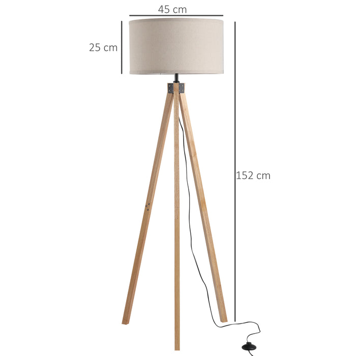 Elegant 5ft Wooden Tripod Floor Lamp - E27 Bulb Compatible with Versatile Home and Office Use - Free Standing Design in Beige