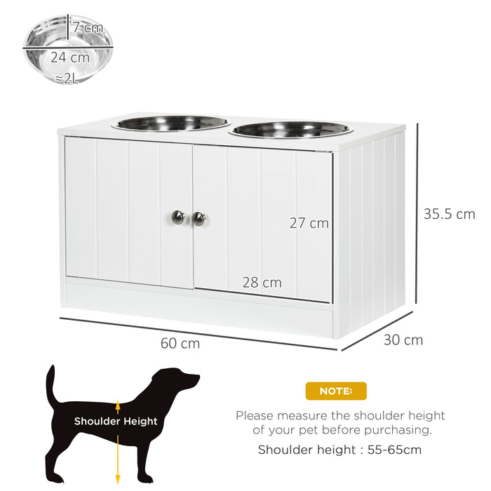 Elevated Pet Feeding Station for Large Dogs - Includes Stand, Storage, 2 Stainless Steel Bowls - Ideal for Food & Water Dispensing, 60x30x35.5cm Size