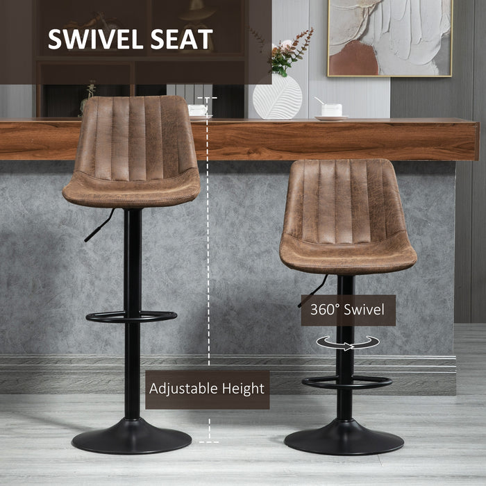 Adjustable Bar Stools Twin Pack - 360° Swivel Counter Height Stools with Footrests, Set of 2 - Perfect for Dining and Home Pub Areas, Brown