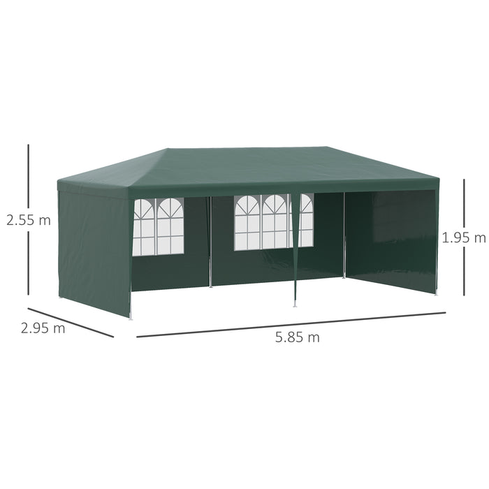 Outdoor Patio Party Tent - 6x3m Waterproof Gazebo Marquee with Side Panels and Windows, Green - Ideal Shelter for Events and Gatherings