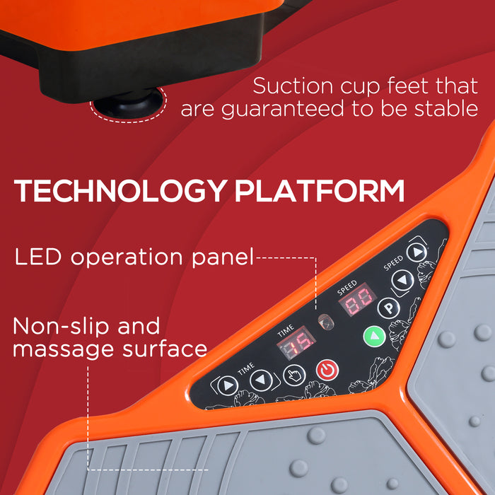 Vibration Fitness Plate with Resistance Bands - 99 Adjustable Intensity Levels, Remote Control - Ideal for Home Gym Full-Body Workouts, Orange and Grey