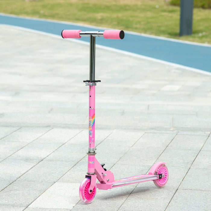 Kids Light-Up Scooter with Music - Adjustable Height, Foldable Frame, LED Wheels - Perfect for Ages 3 to 7, Pink Design