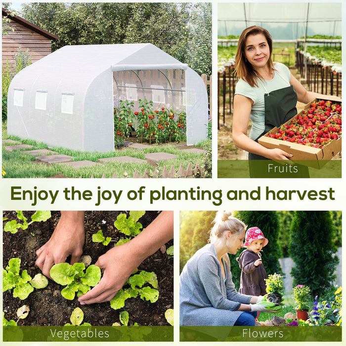 Walk-In Polytunnel Greenhouse 4.5x3x2m - Steel Frame Construction with Roll-Up Door and Windows | White Canopy - Ideal for Year-Round Gardening and Plant Protection