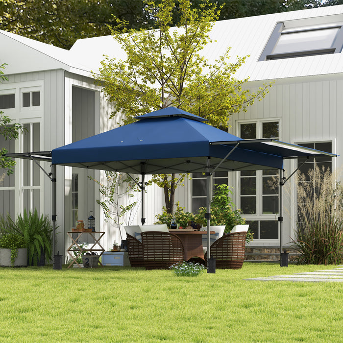 Extendable Dual-Awning 5x3m Pop-Up Gazebo - Easy One-Person Setup with 1-Button Push, Double Roof, Includes Sandbags - Ideal for Outdoor Parties and Events