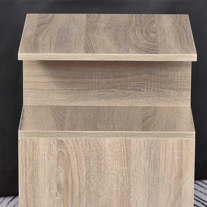3-Tier Oak Side Table with Open Storage Shelves - Versatile Living Room End Table Organizer, Set of 2 - Ideal for Space-Saving and Organization