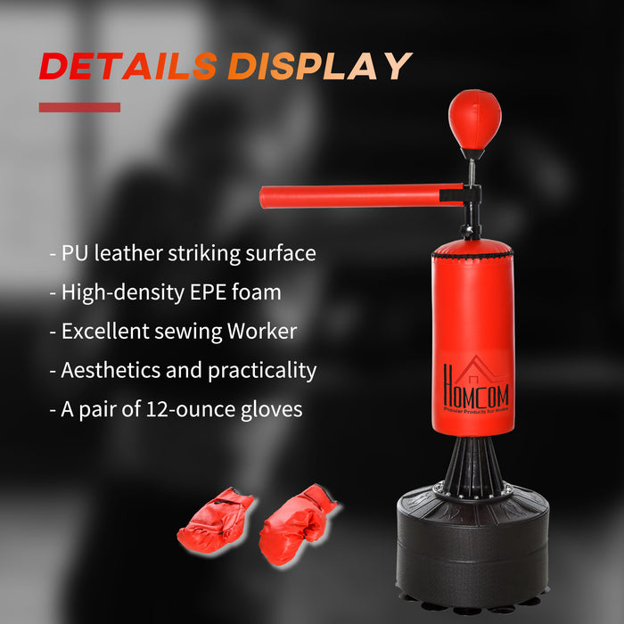 HOMCOM Adjustable Boxing Punching Bag Stand - Includes Flexible Rotating Arm and Speed Ball with Fillable Water Base - Ideal for Reflex and Coordination Training