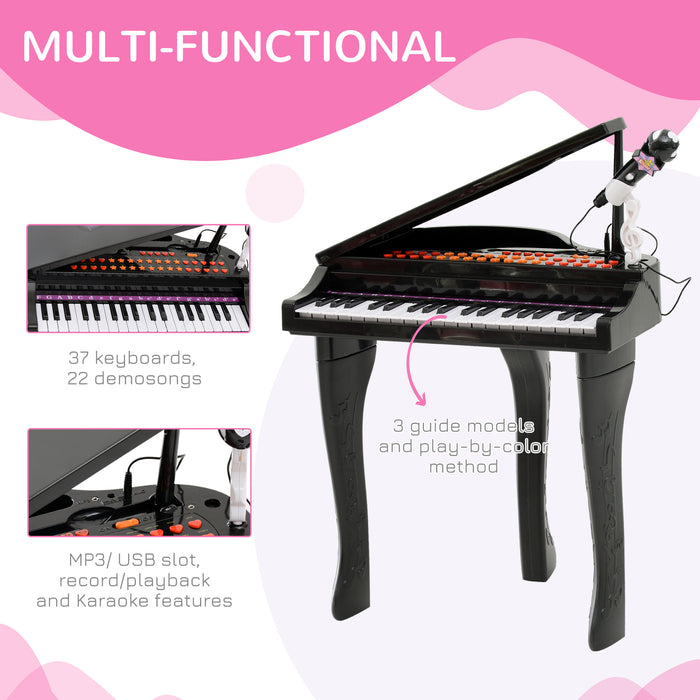 Mini Electronic Piano with Matching Stool - Black Digital Keyboard for Music Enthusiasts - Perfect for Beginners and Hobbyists