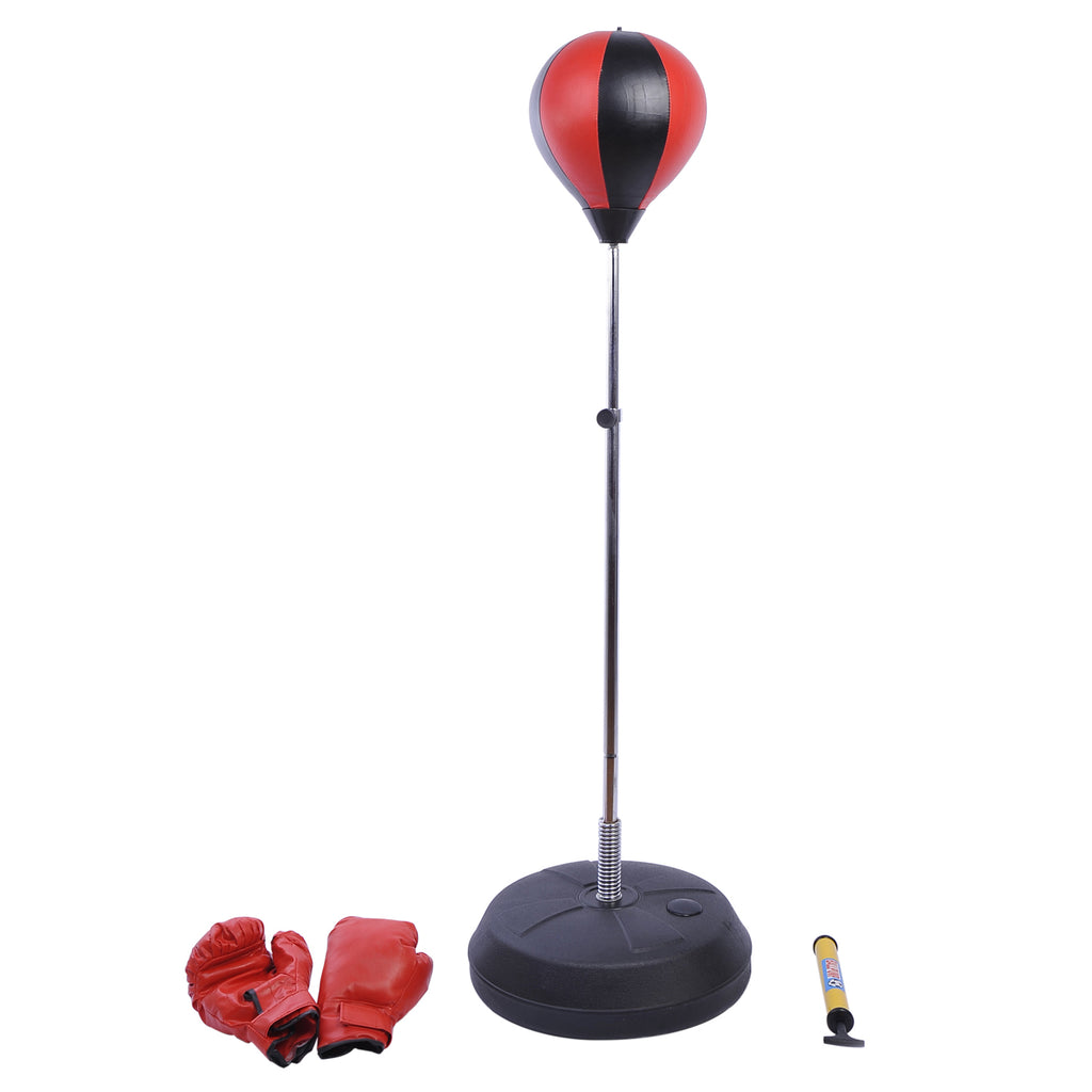 Kids Boxing Set - PU Freestanding Punch Bag with Gloves in Black & Red - Ideal for Young Athletes & Fitness Training