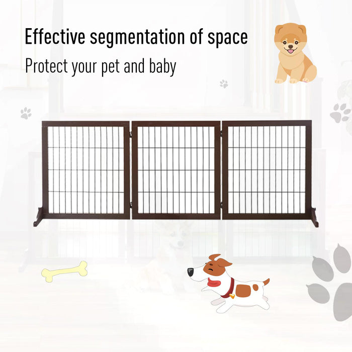 Foldable 3-Panel Pine Pet Gate - Indoor Dog Barrier with Supporting Feet for Safety - Ideal for Dividing Aisles and Stairs