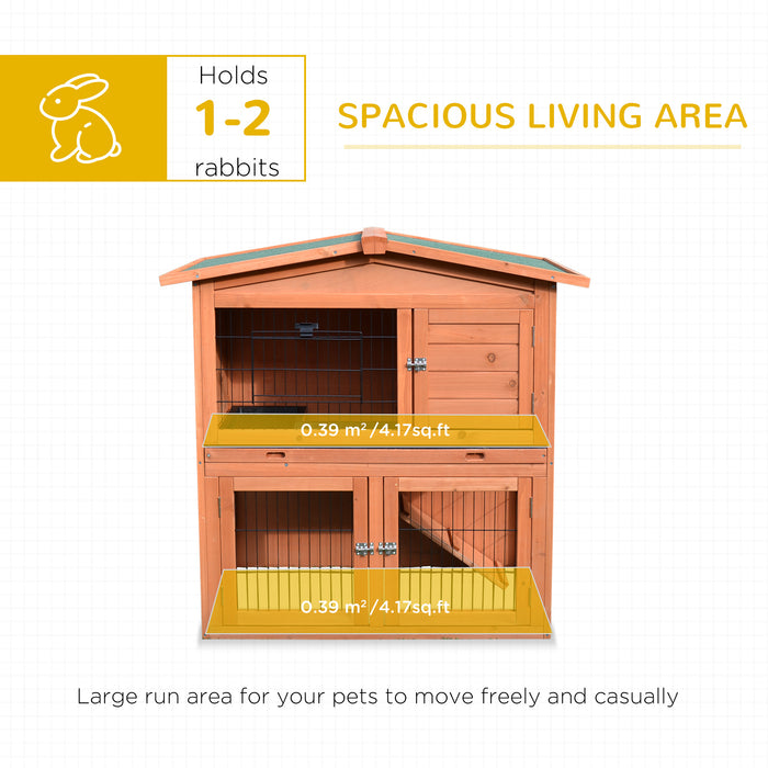 Wooden 2-Tier Animal Hutch - Rabbit & Guinea Pig Cage with Ramp, Slide-Out Tray, Indoor/Outdoor Use - Perfect for Small Pet Comfort and Easy Maintenance 100.5 x 55 x 101 cm