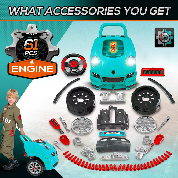 Educational Take-Apart Truck Engine Playset - Interactive Service Station Toy with Steering Wheel for Kids - Ideal Learning Tool for 3-5 Year Olds, Teal Green