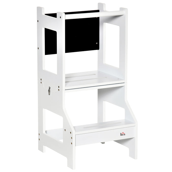 2-in-1 Kids Step Stool & Toddler Table/Chair Set - Kitchen Helper with Safety Rail and Chalkboard - Perfect for Little Helpers & Creative Play