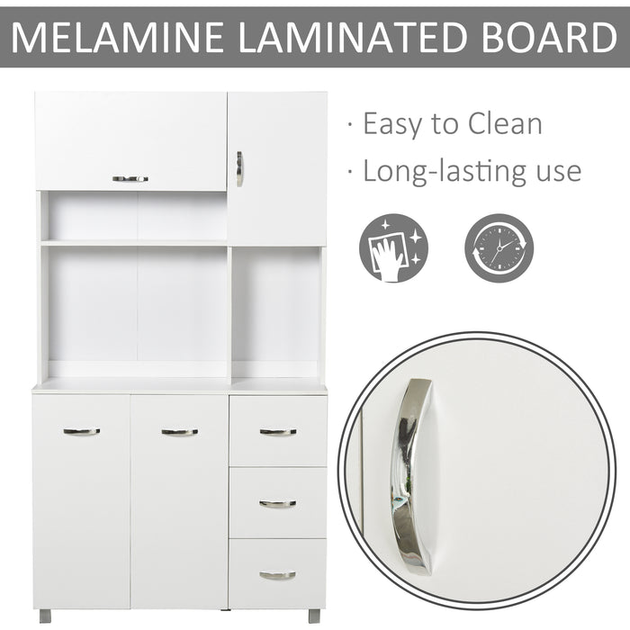 Kitchen Storage Organizer with Cupboards - Freestanding Unit with Open Shelves, Drawers, and Metal Handles - Ideal for Home Organization and Serving Station