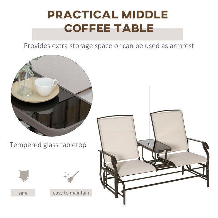 Metal Double Swing Glider with Rocking Chair Feature - Outdoor 2-Person Seating for Garden, Patio, Porch with Center Table - Ideal for Relaxation and Socializing