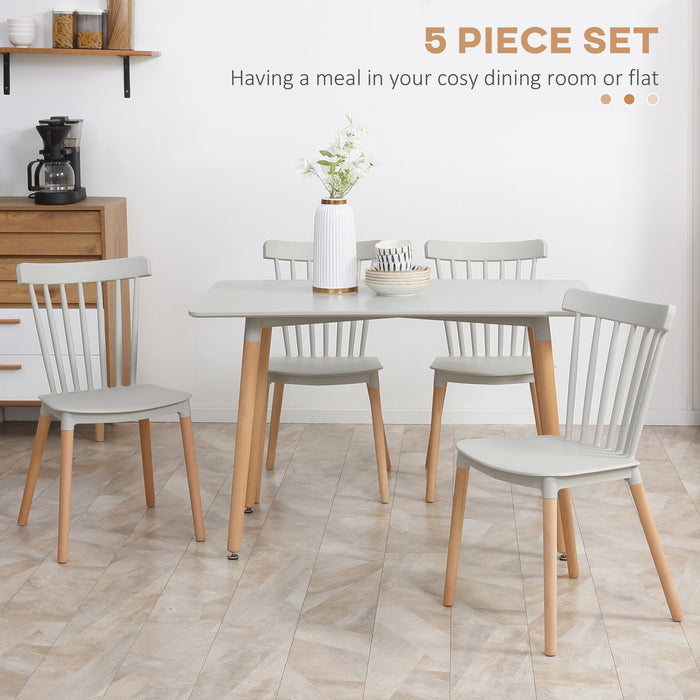 Space Saver 5-Piece Dining Set with Beechwood Legs - Compact Grey Kitchen Table with 4 Chairs - Ideal for Small Spaces and Cozy Nooks