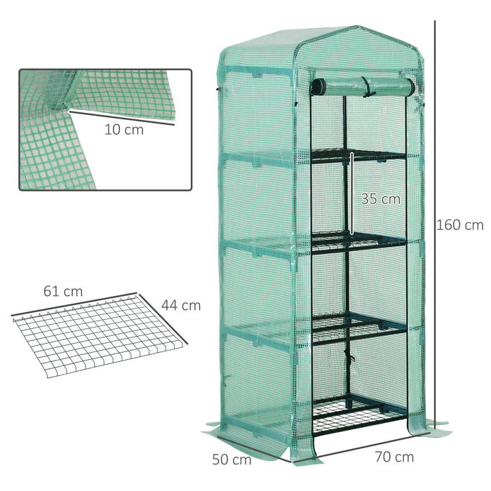 Compact 4-Tier Greenhouse with Metal Frame - Portable Plant Growth Shelter with PE Cover, 160x70x50 cm - Ideal for Small Gardens and Balconies