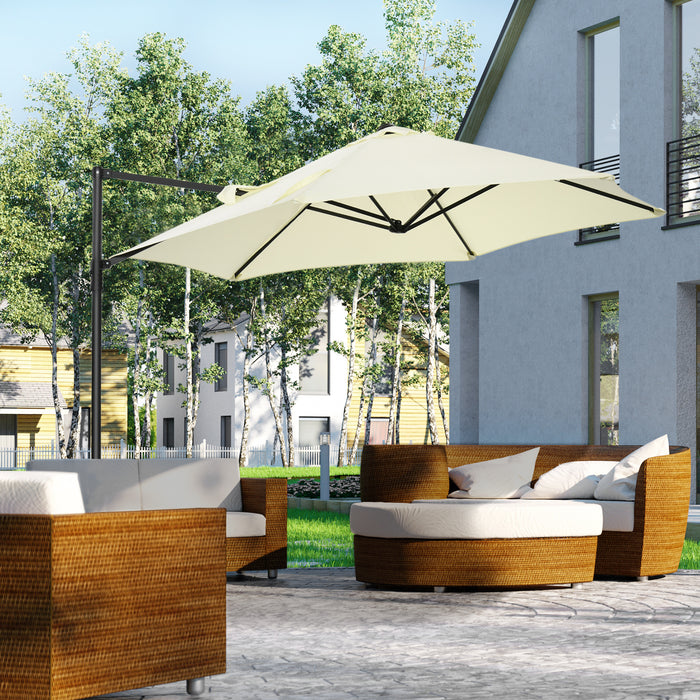 Cantilever 2.5M Parasol - 360° Rotating Offset Roma Patio Umbrella with Sun Shade Canopy - Ideal Outdoor Shelter for Gardens & Patios in Beige