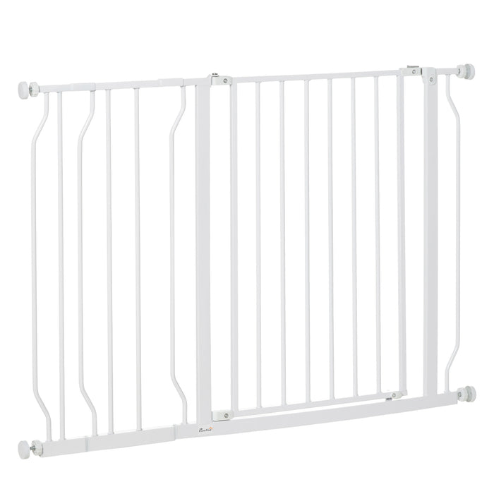 Expandable Dog Gate with Door - Adjustable 75-115cm Pet Barrier for Hallways, Staircases in White - Ideal for Keeping Pets Safe