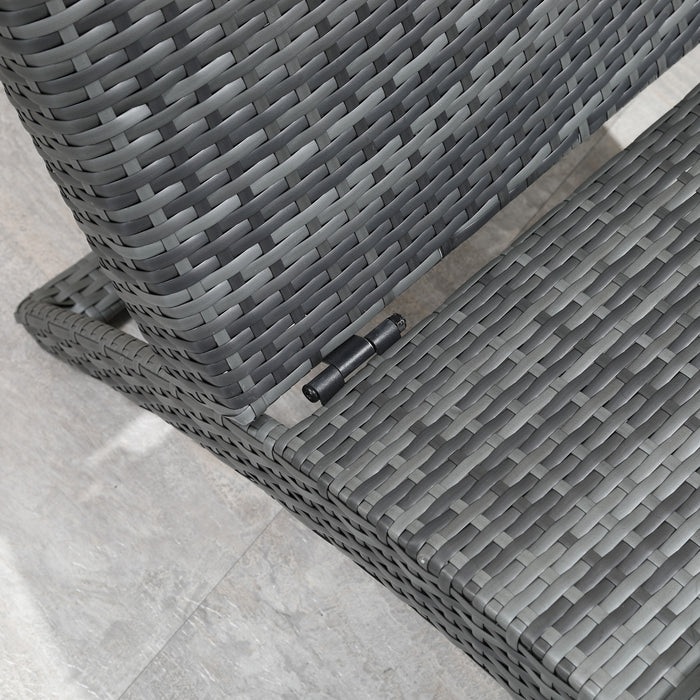 Garden Patio Rattan Wicker Sun Lounger - Folding Recliner Bed Chair with Grey Cushion for Outdoor Comfort - Ideal for Poolside Relaxation & Backyard Sunbathing