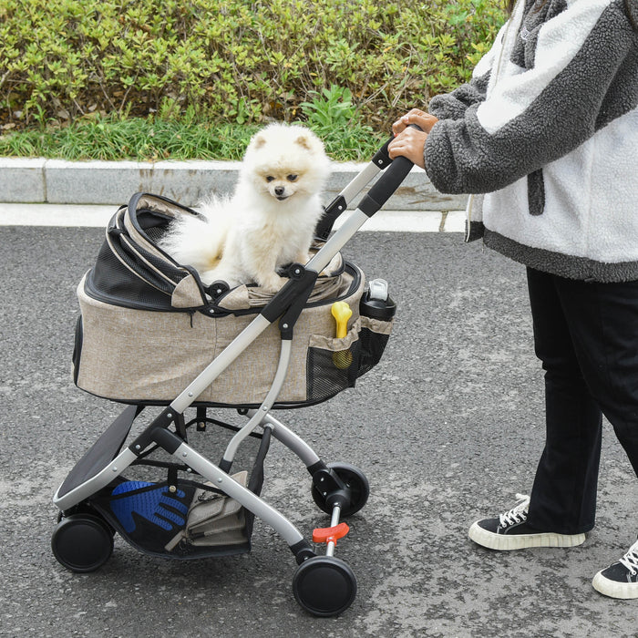 2-in-1 Pet Stroller and Carrier - Detachable, Foldable Dog and Cat Pushchair with Carrying Bag - Perfect for Small Animals, Light Brown Color