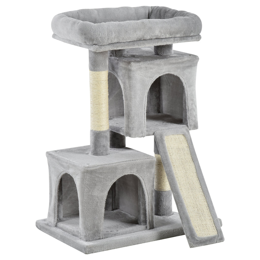 3-Tier Cat Leisure Tree with Sisal Rope - Light Grey Climbing & Scratching Play Structure - Ideal for Feline Exercise and Entertainment