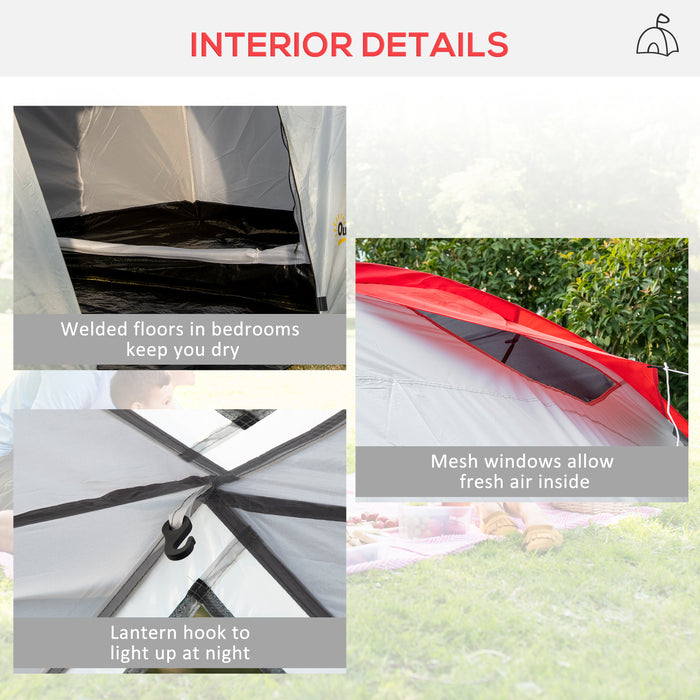 Large 4-6 Person Tunnel Tent with 2 Bedrooms - Spacious Living Area, Vestibule, Waterproof 2000mm, UV Protection UV50+ - Ideal for Family Camping and Fishing Trips, Includes Portable Bag