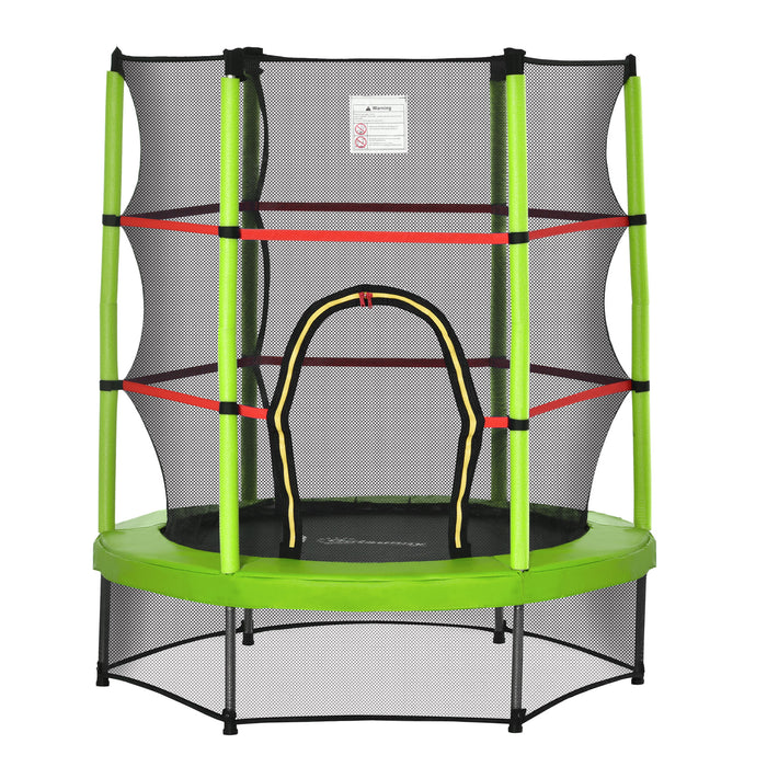 Kids 63" Trampoline with Safety Enclosure Net - Indoor Round Bouncer, Steel Frame, Rebounder - Ideal for Ages 3-6, Playful Green Design