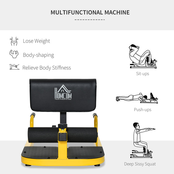 3-in-1 Padded Push Up Sit Up Sissy Squat Machine - Home Gym Leg Fitness Equipment, Yellow - Ideal for Full Body Workouts and Core Strength Training