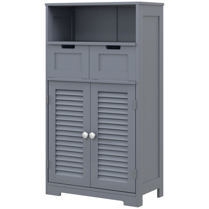 Bathroom Storage Organizer with Louvred Doors - Drawer Cabinet with Open Compartment & Adjustable Shelving - Space-Saving Solution for Washroom Essentials, Grey