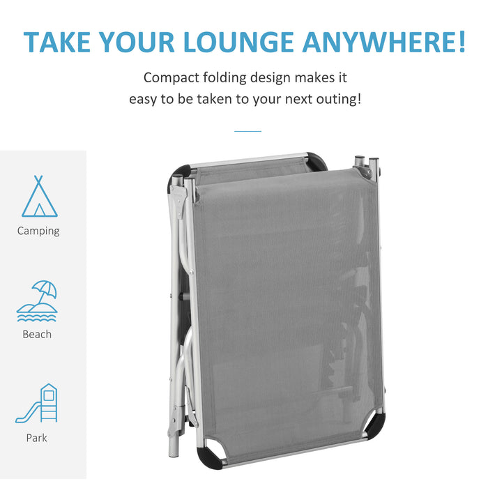 Foldable Reclining Sun Lounger with Pillow - 4-Level Adjustable Back, Aluminium Frame, Portable Outdoor Lounge Chair - Ideal for Camping, Relaxing in Garden and Patio Use