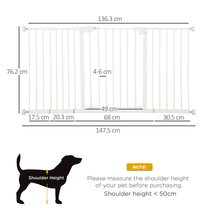 Safety Pet Guard - Pressure-Mounted Auto-Close Dog Gate for Stairways & Doorways - 74-148cm Expandable Barrier for Pets, Ideal for Hallways