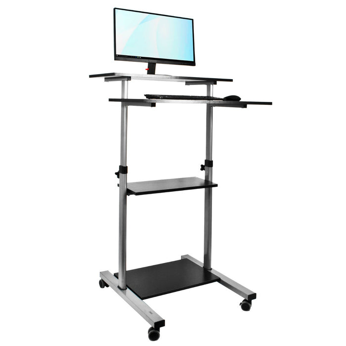 Adjustable Rolling Laptop Stand - Portable Mobile Computer Desk with Wheels - Ideal for Work from Home and Small Space Solution