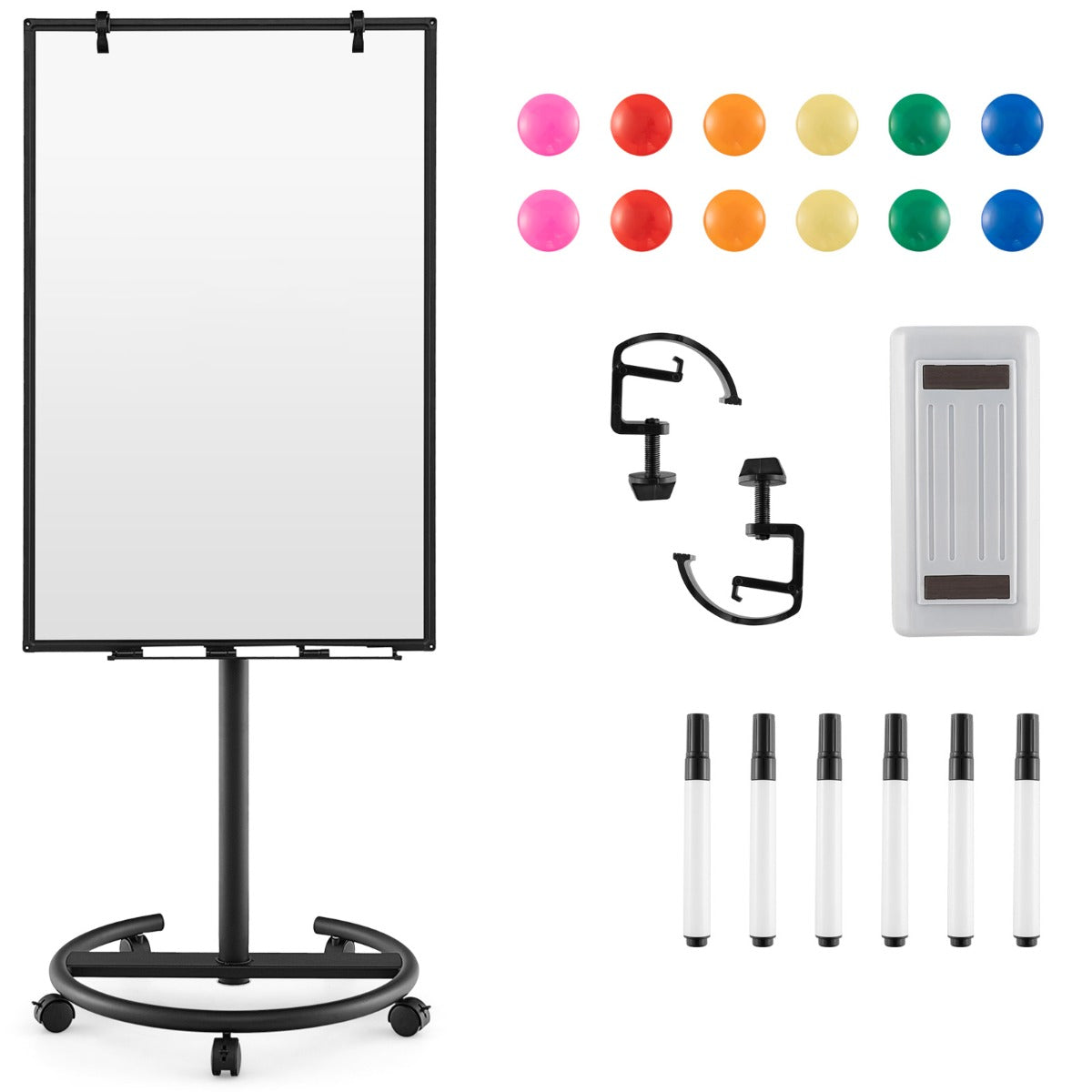 Adjustable Magnetic Whiteboard - 100cm x 65cm, Mobile with Wheels - Ideal for Presentations, Teaching, and Dynamic Work Spaces
